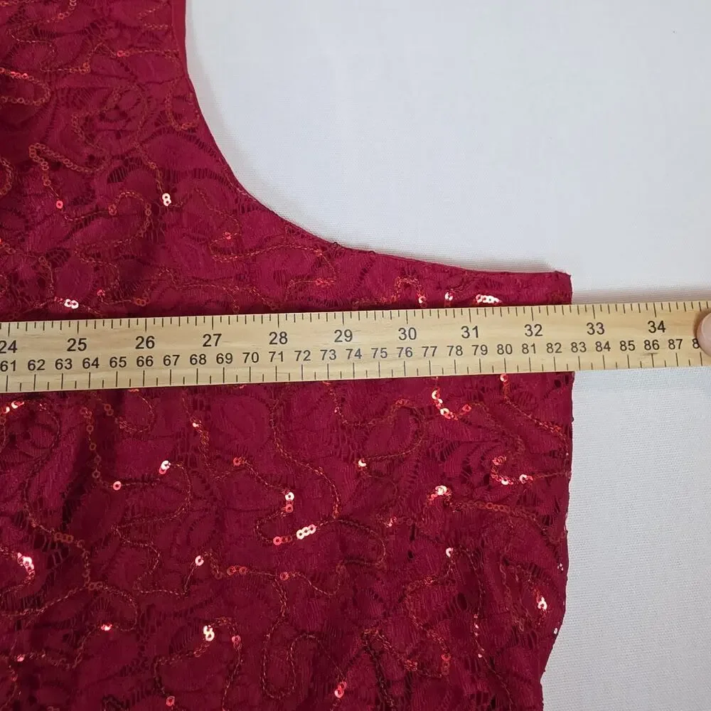 Roaman's 2 Pc Plus Size 42W Red Sequin Lace Tank & Long Sheer Open Front Duster